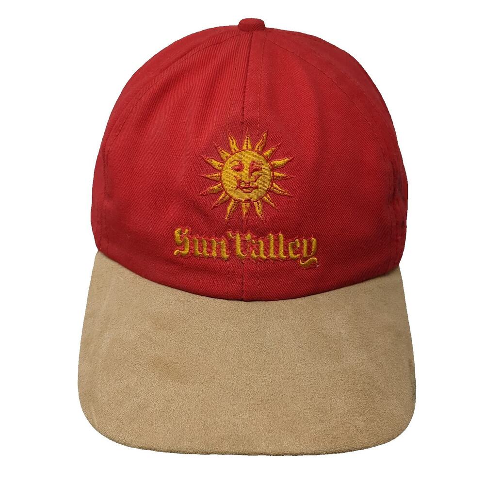 Imperial Baseball Cap Red Suede Bill Leather Strapback Sun Valley Hat Vintage